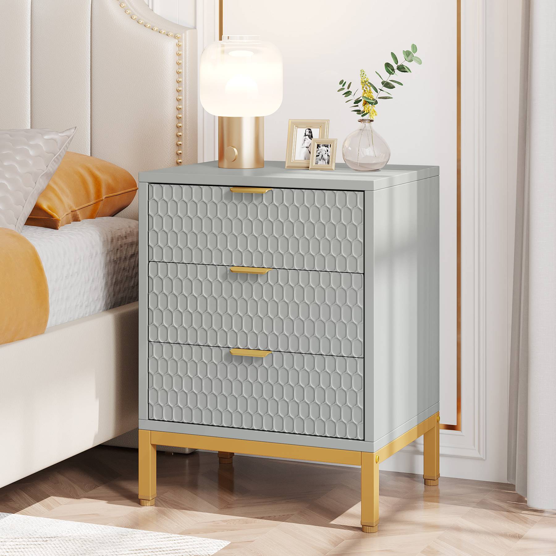 Nightstand, 25.8" Tall Bedside Table with 3 Drawers Tribesigns